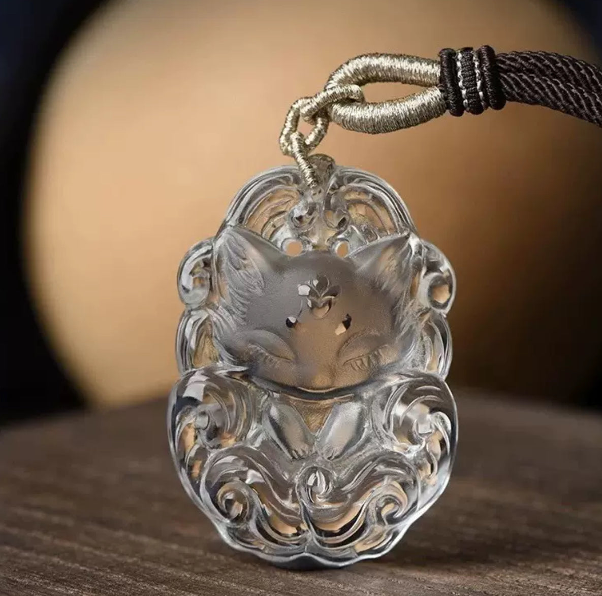 Mystic Nine-Tailed Fox Natural Crystal Pendant Necklace/ Bracelet