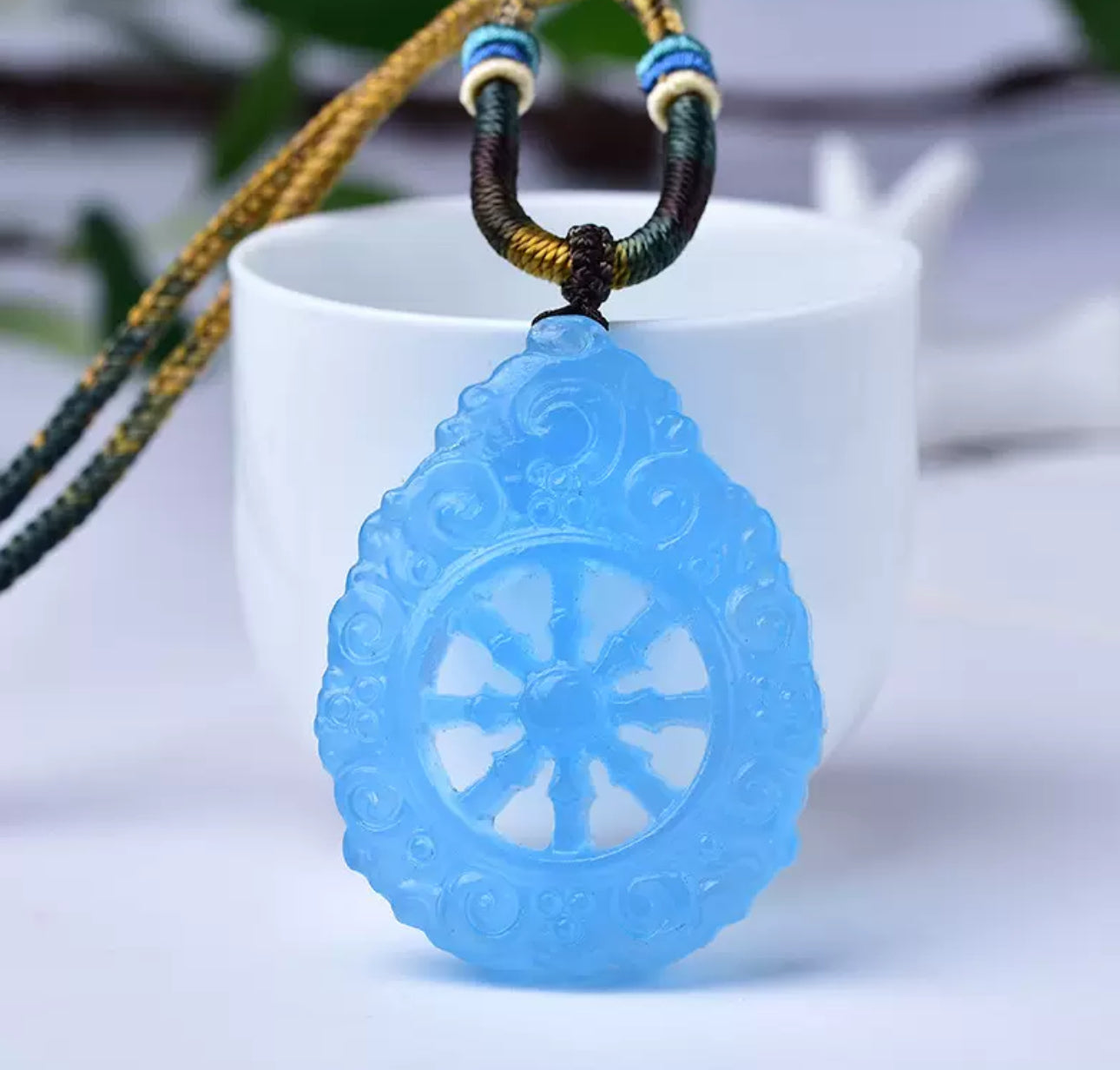Sacred Spiral Dharma Wheel Crystal Pendant-Spiritual Protection & Enlightenment