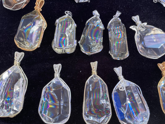 Rainbow Clear Quartz Crystal Pendant – Silver Frame | Energy Cleanser & Good Luck Magnet